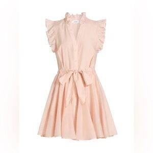 XiRENA Leana Cotton Silk Tie Waist Ruffle Mini dress Light Blush pink S